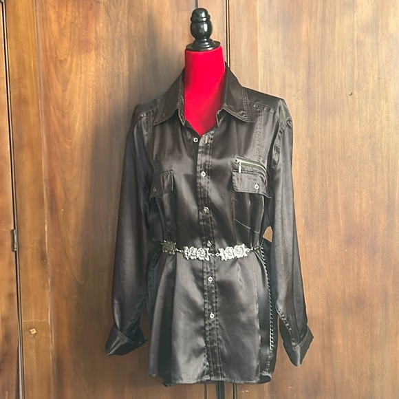 Kenneth Cole Black Satin Shirt XXL - Picture 12 of 13